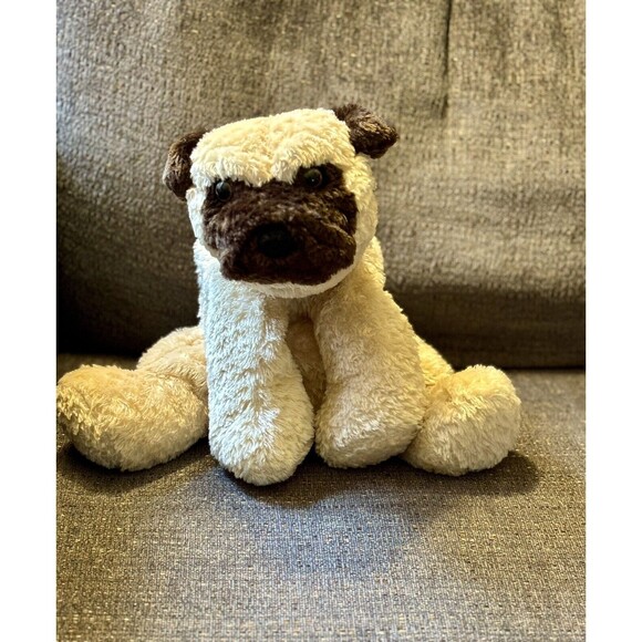 Flip Flops Mary Meyer Puppy Dog Pug Brown Cream Plush Gingham Bow 15" Stuffed - Picture 1 of 6